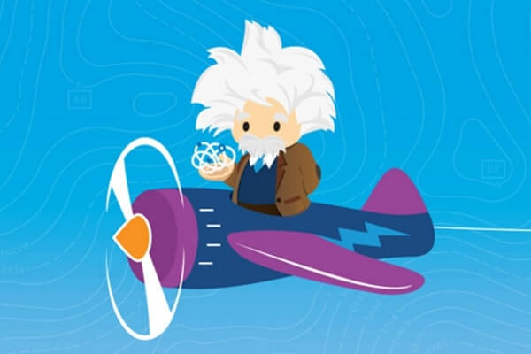 Grafika, na której Salesforce Einstein leci samolotem